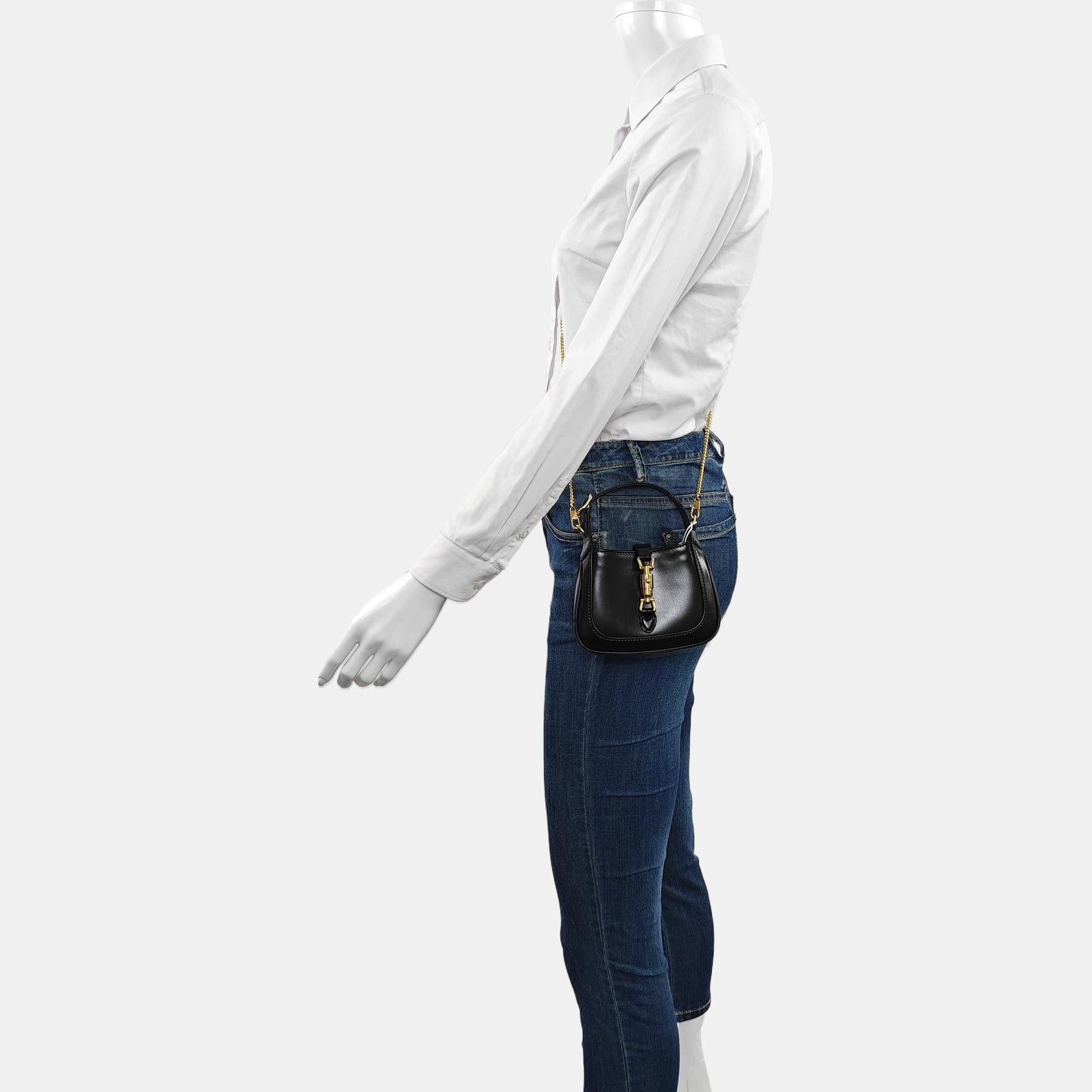 Gucci Jackie 1961 Micro Black Leather Chain Strap Crossbody Bag
These are professional photos of the actual bag offered by Luxbags.

The Gucci Jackie 1961 is a modern take on an iconic design. Crafted in leather with a structured silhouette, it