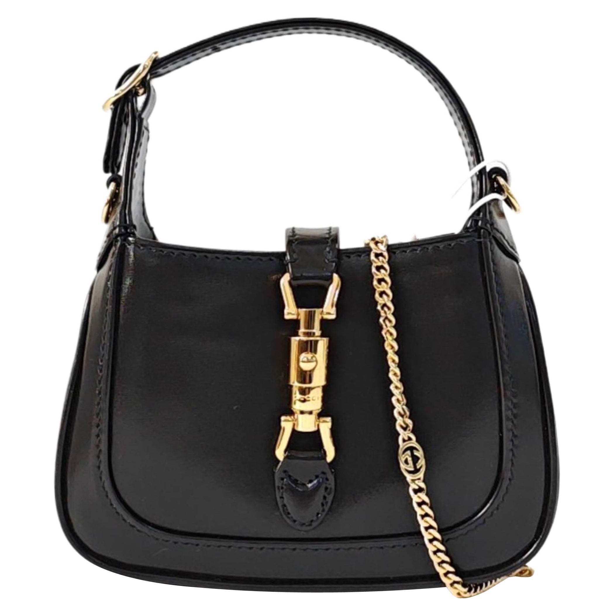 Gucci Jackie 1961 Micro Black Leather Chain Strap Crossbody Bag en vente