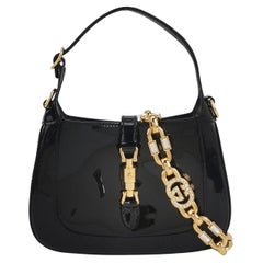 Gucci Jackie 1961 Mini Black Patent Leather Bag with Crystal Chain Strap Gucci Jackie 1961 Mini Black Patent Leather Bag with Crystal Chain Strap