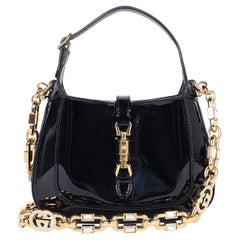 Gucci Jackie 1961 Mini Black Patent Leather Crystal Hobo Shoulder Bag