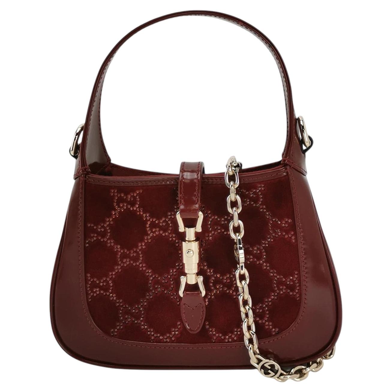 Borsa Gucci Jackie 1961 Mini in velluto bordeaux con cristalli