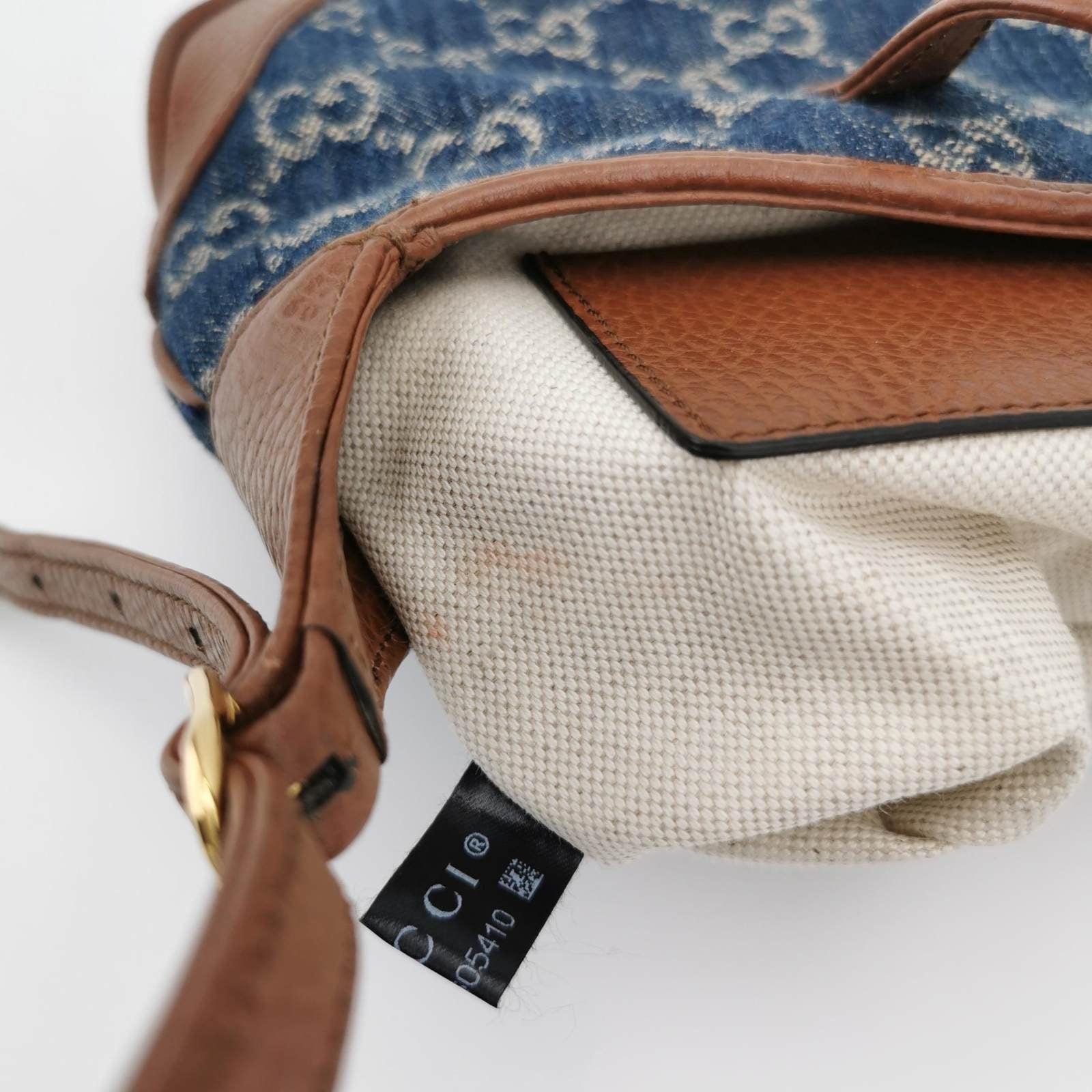 Gucci Jackie 1961 Mini Handbag in Blue Monogram Denim and Brown Leather For Sale 6