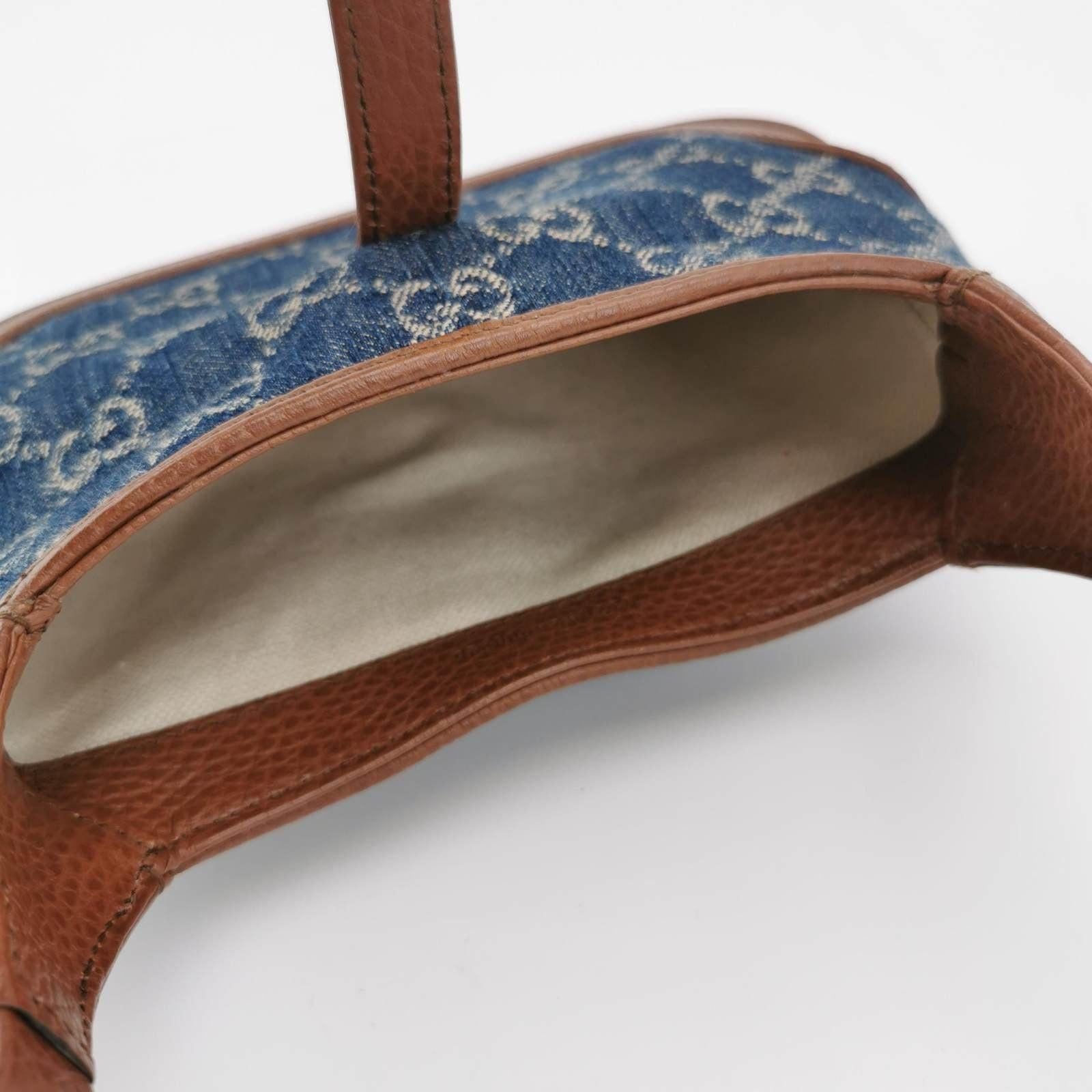 Gucci Jackie 1961 Mini Handbag in Blue Monogram Denim and Brown Leather For Sale 3