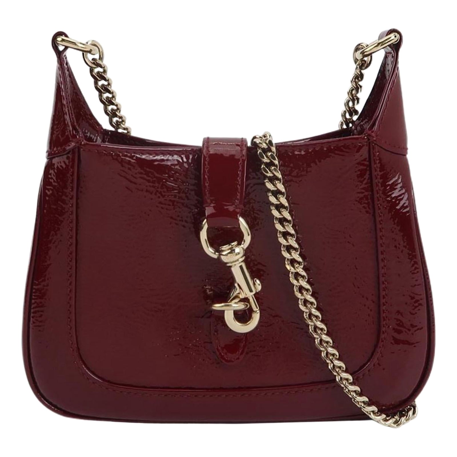 Gucci Jackie 1961 Mini Notte Burgundy Ancora Red Patent Leather Gold Chain Strap en vente