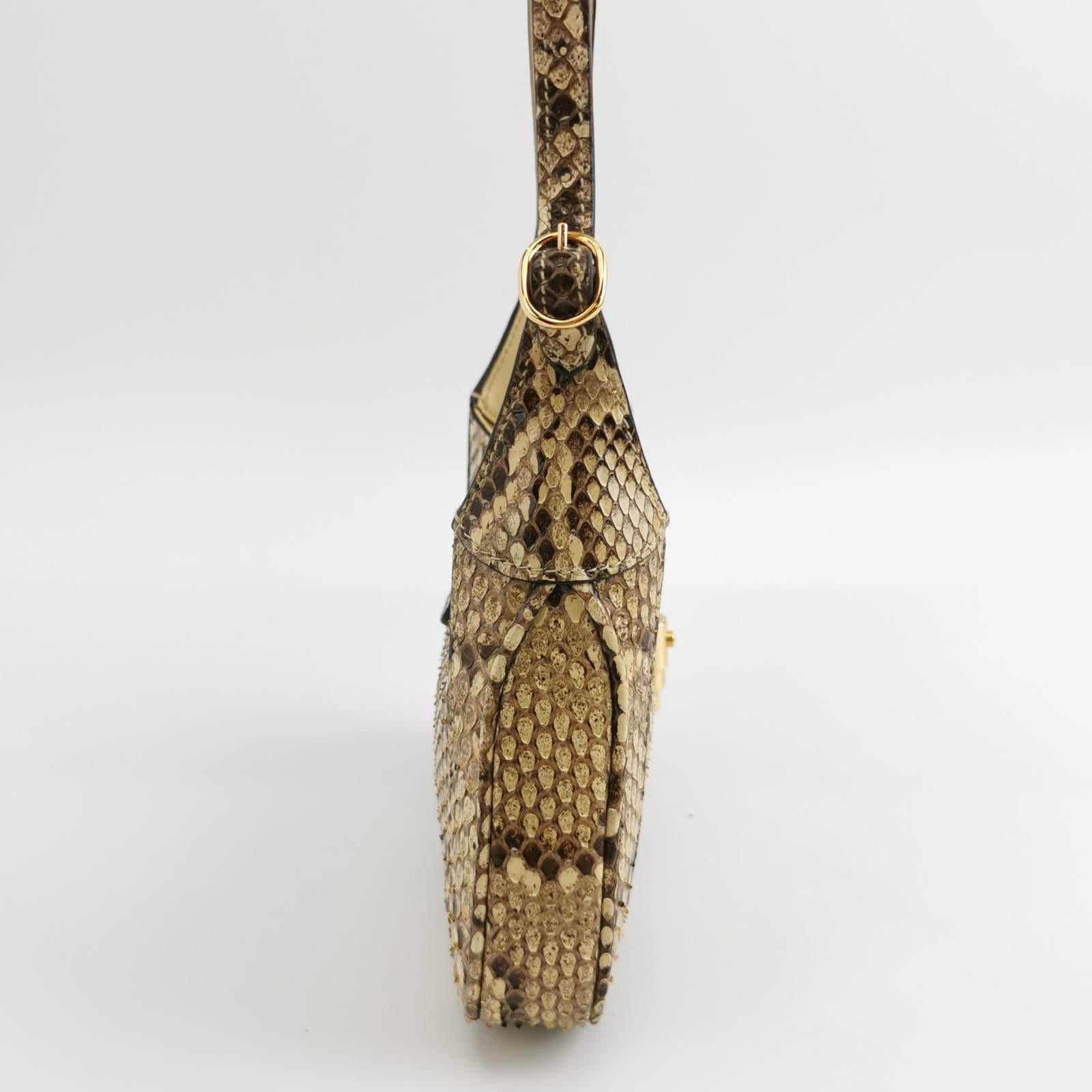 Brown Gucci Jackie 1961 Mini Python-skin Leather Bag with Adjustable Strap Size Multic
