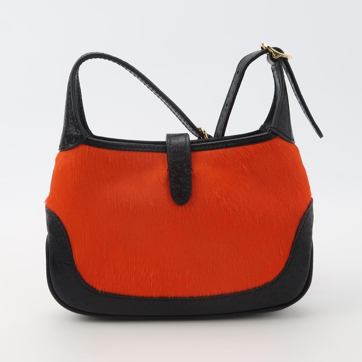 Donna Gucci Jackie 1961 Mini Borsa a tracolla in cavallino rosso e nero in vendita