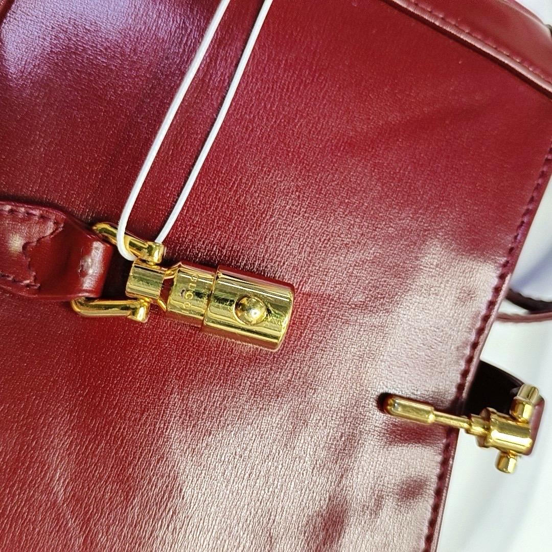 Gucci Jackie 1961 Mini Red Burgundy Leather Bag Gold Piston Lock 8