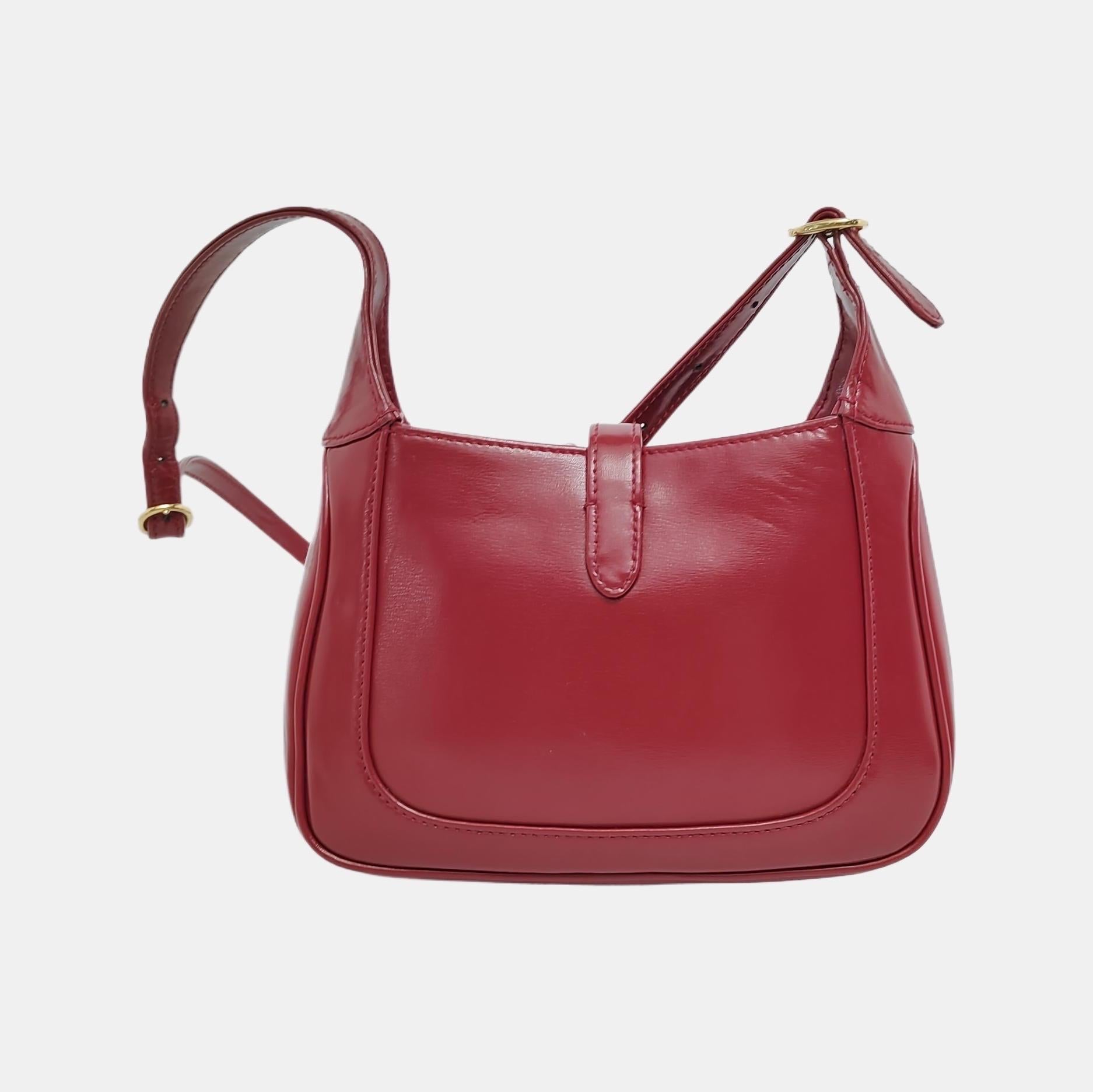 Gucci Jackie 1961 Mini Red Burgundy Leather Bag Gold Piston Lock In Good Condition In AUBERVILLIERS, FR
