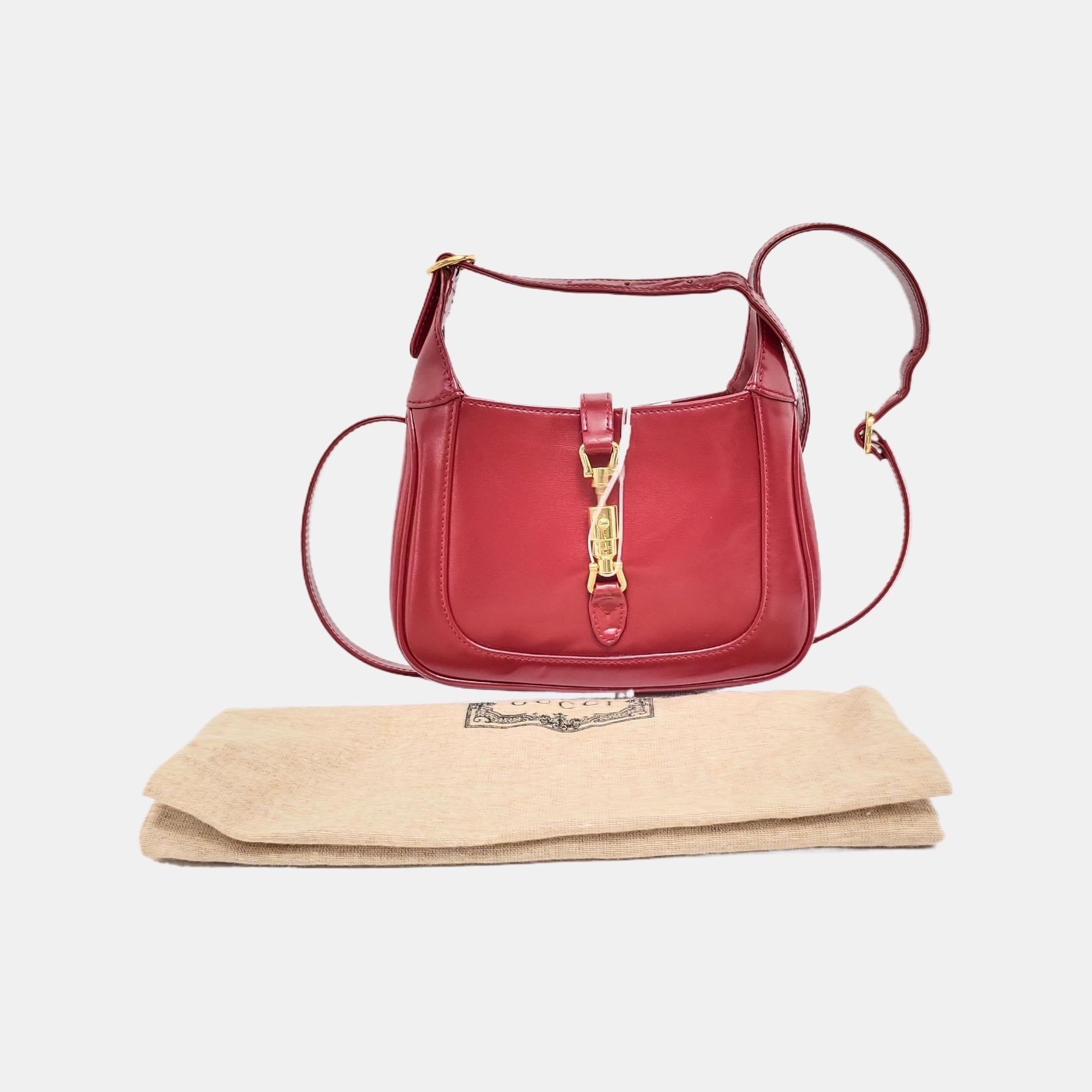 Gucci Jackie 1961 Mini Red Burgundy Leather Bag Gold Piston Lock 1