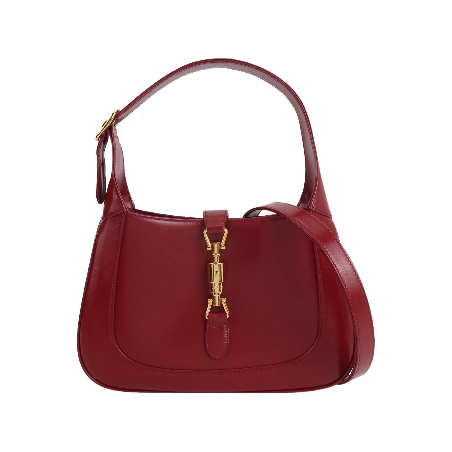 Gucci Jackie 1961 Red Burgundy Leather Bag Small with Strap Gold Piston lock