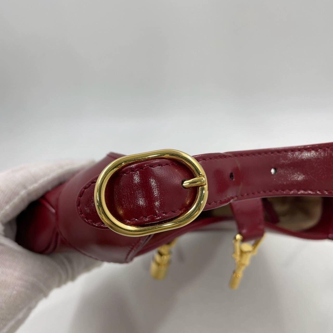 Gucci Jackie 1961 Red Burgundy Leather Small Shoulder Bag Piston Lock n Strap 12