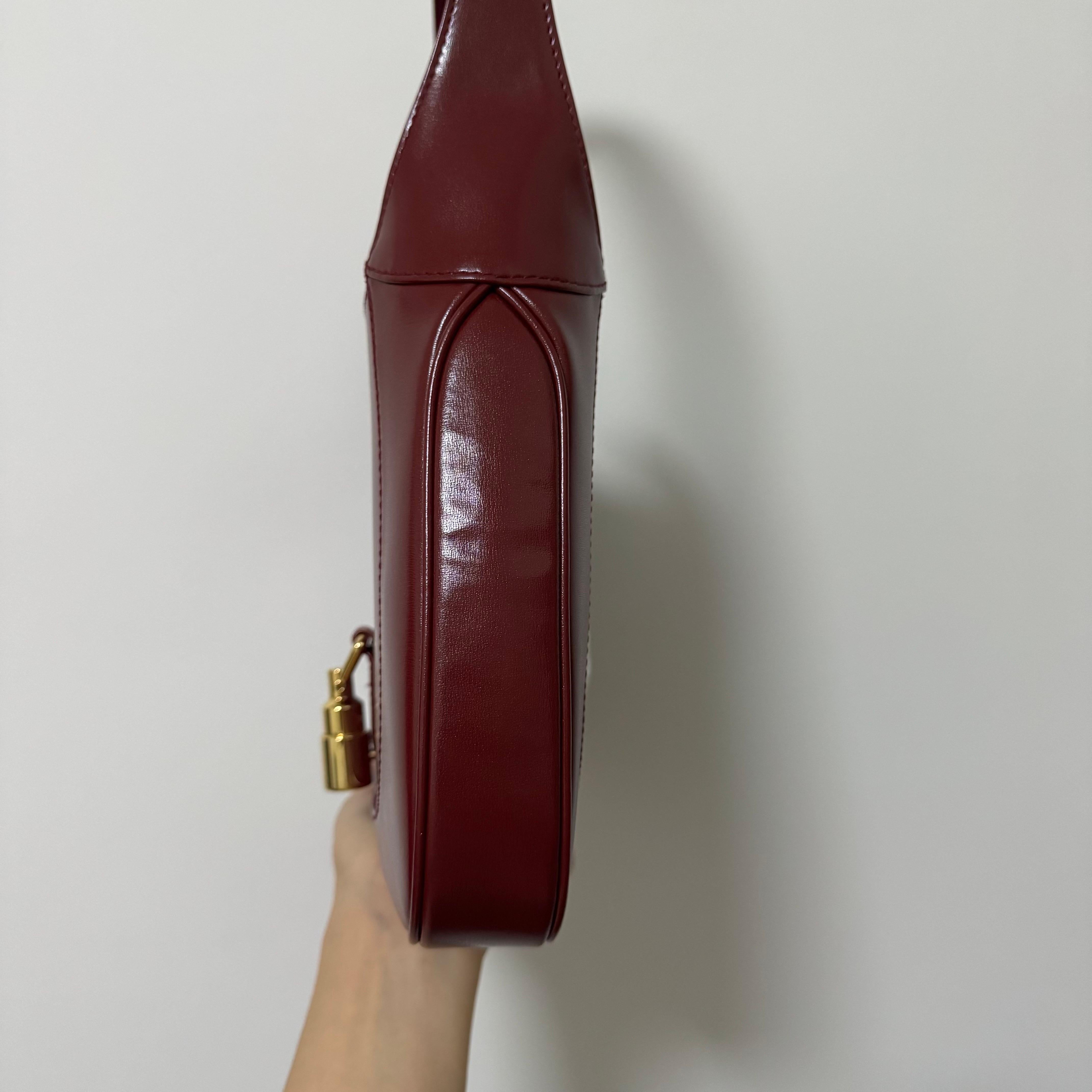 Women's Gucci Jackie 1961 Red Burgundy Leather Small Shoulder Bag Piston Lock n Strap