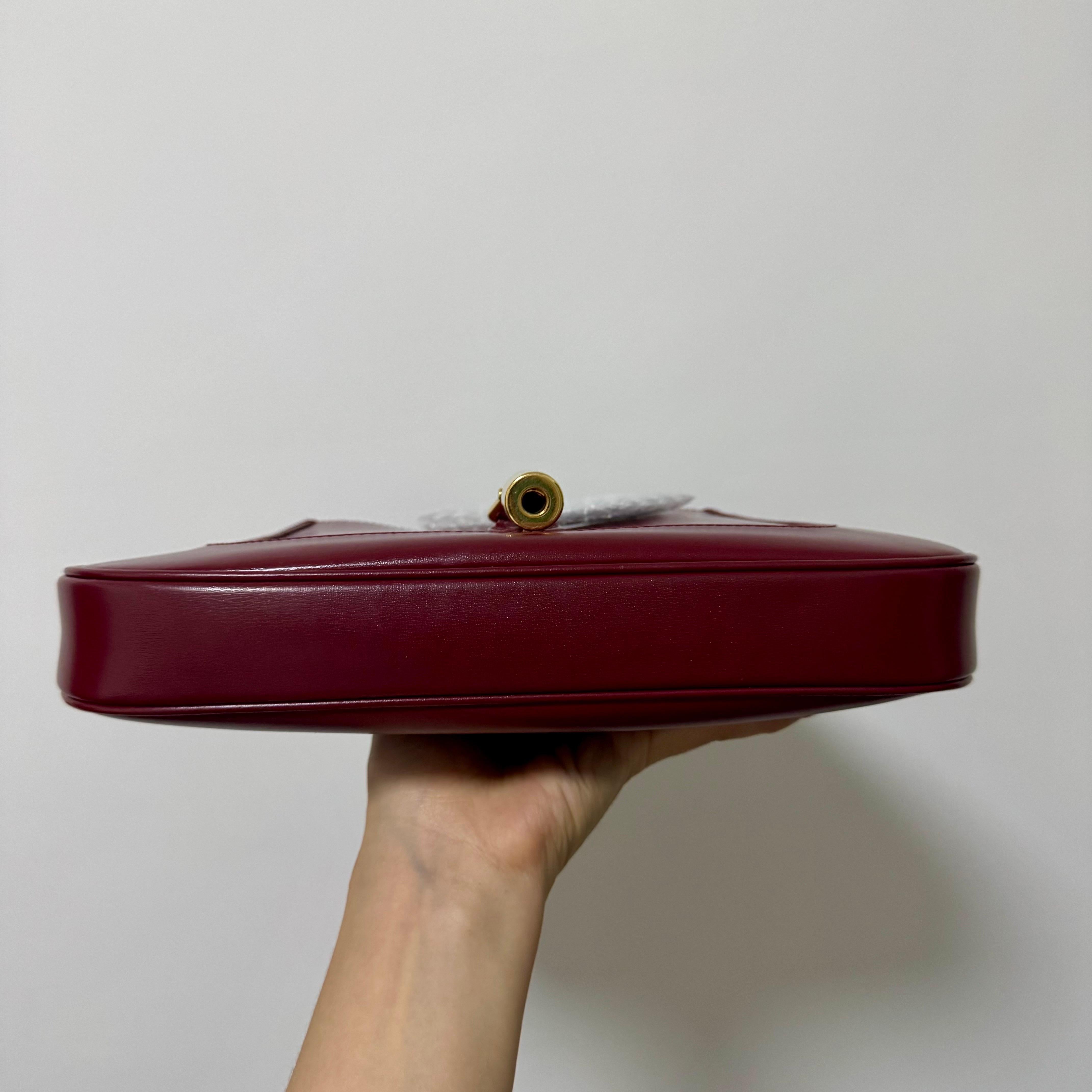 Gucci Jackie 1961 Red Burgundy Leather Small Shoulder Bag Piston Lock n Strap 1