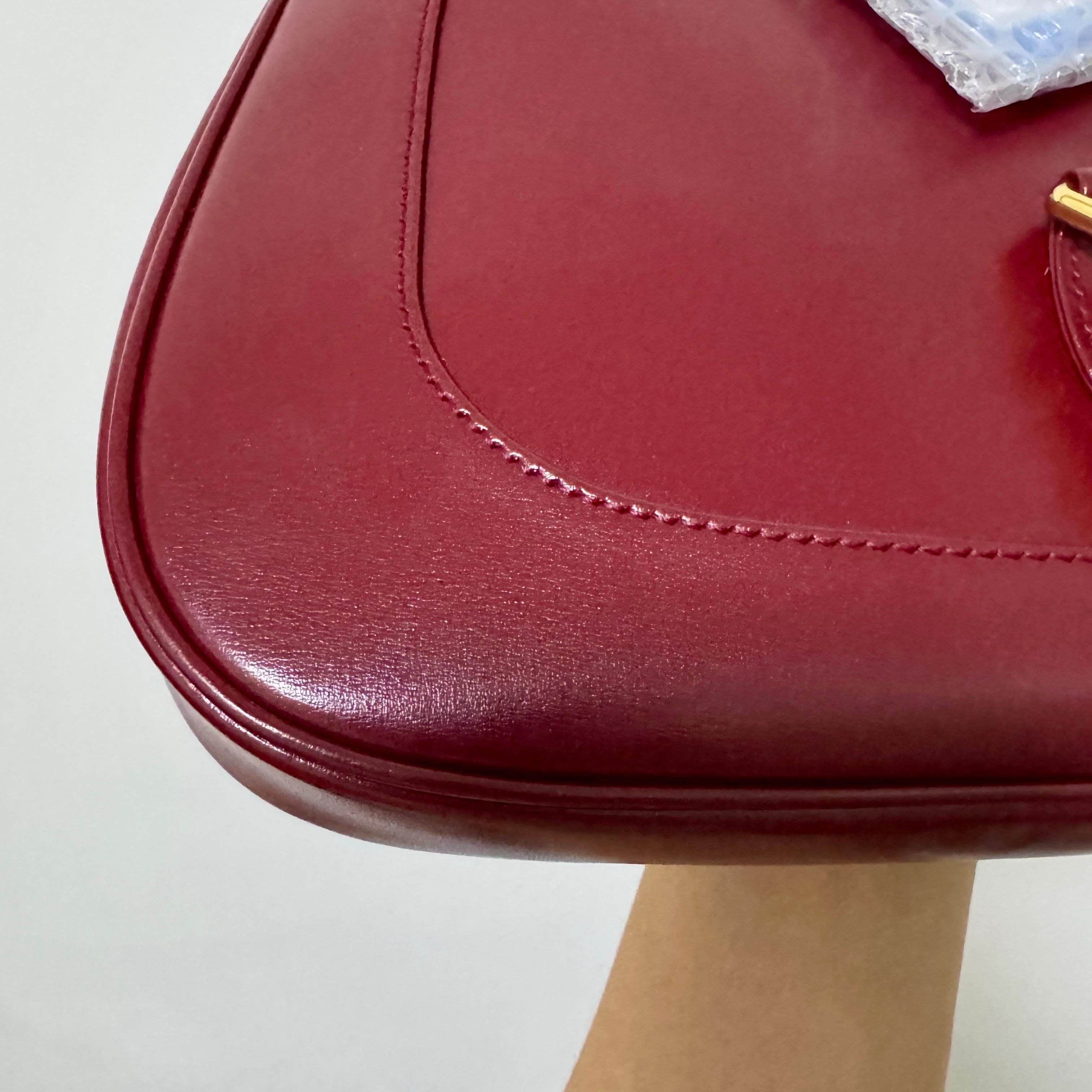 Gucci Jackie 1961 Red Burgundy Leather Small Shoulder Bag Piston Lock n Strap 2