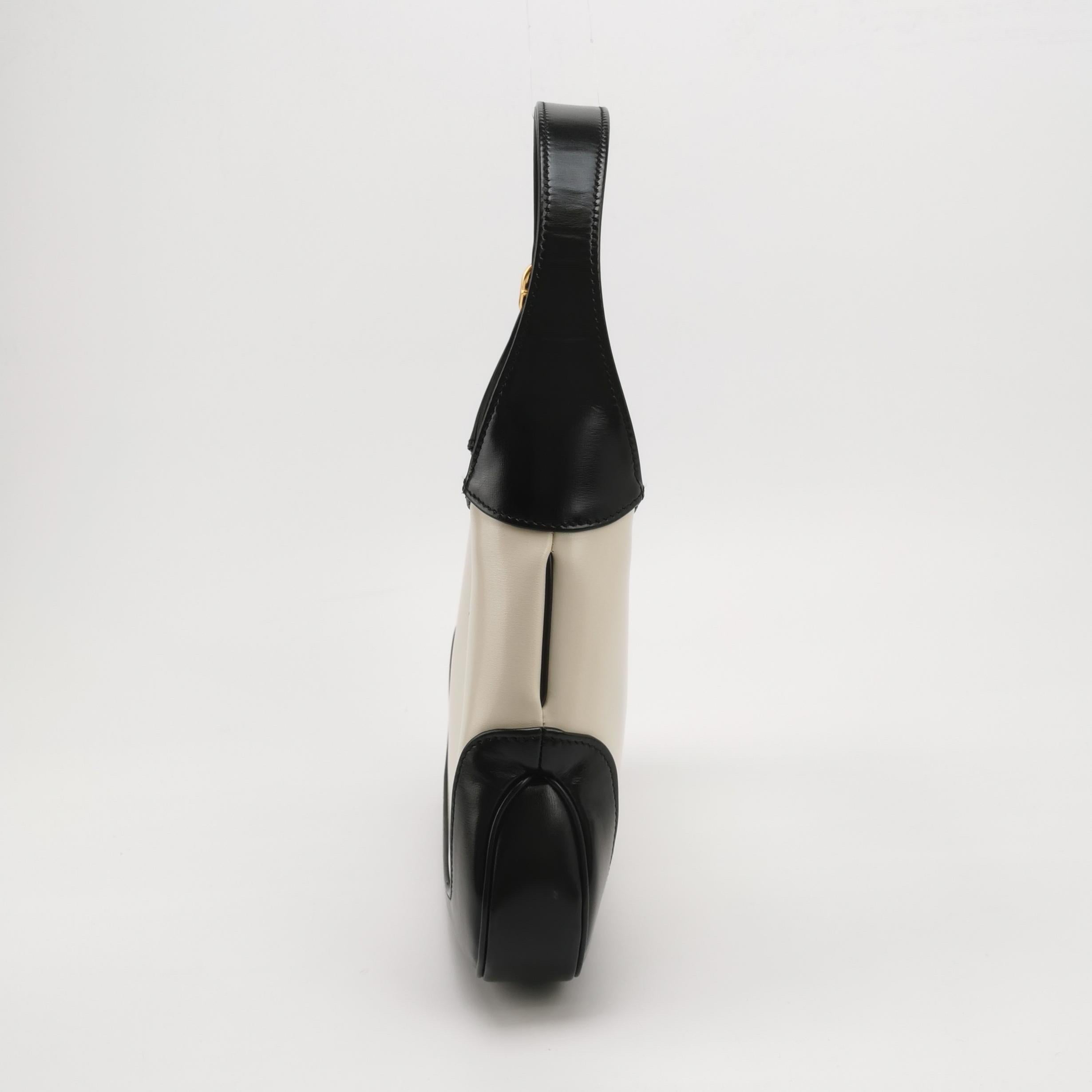 Gris Gucci Jackie 1961 Small Black and White Leather Bag en vente