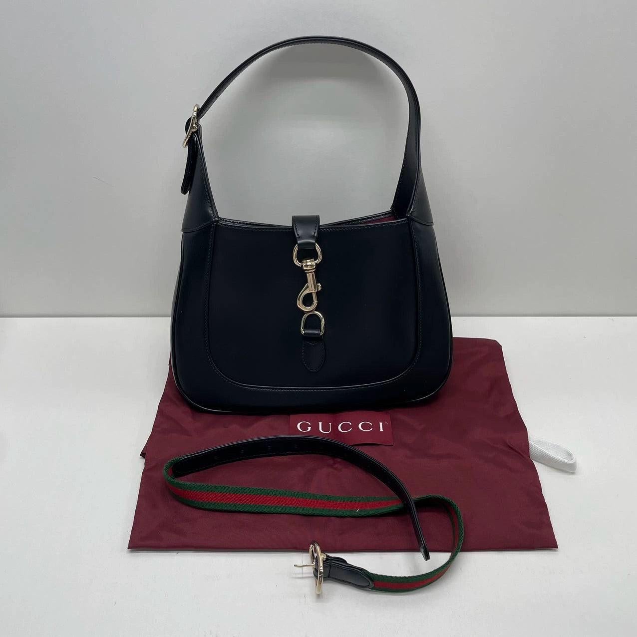 Gucci Jackie 1961 Small Black Leather Shoulder Bag Clasp S24 4