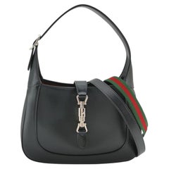 Gucci Jackie 1961 Small Black Leather Shoulder Bag Gold Piston Lock Red Interior