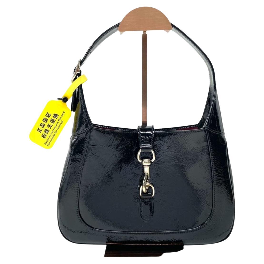 Gucci Jackie 1961 Small Black Patent Leather Shoulder Bag S24 For Sale