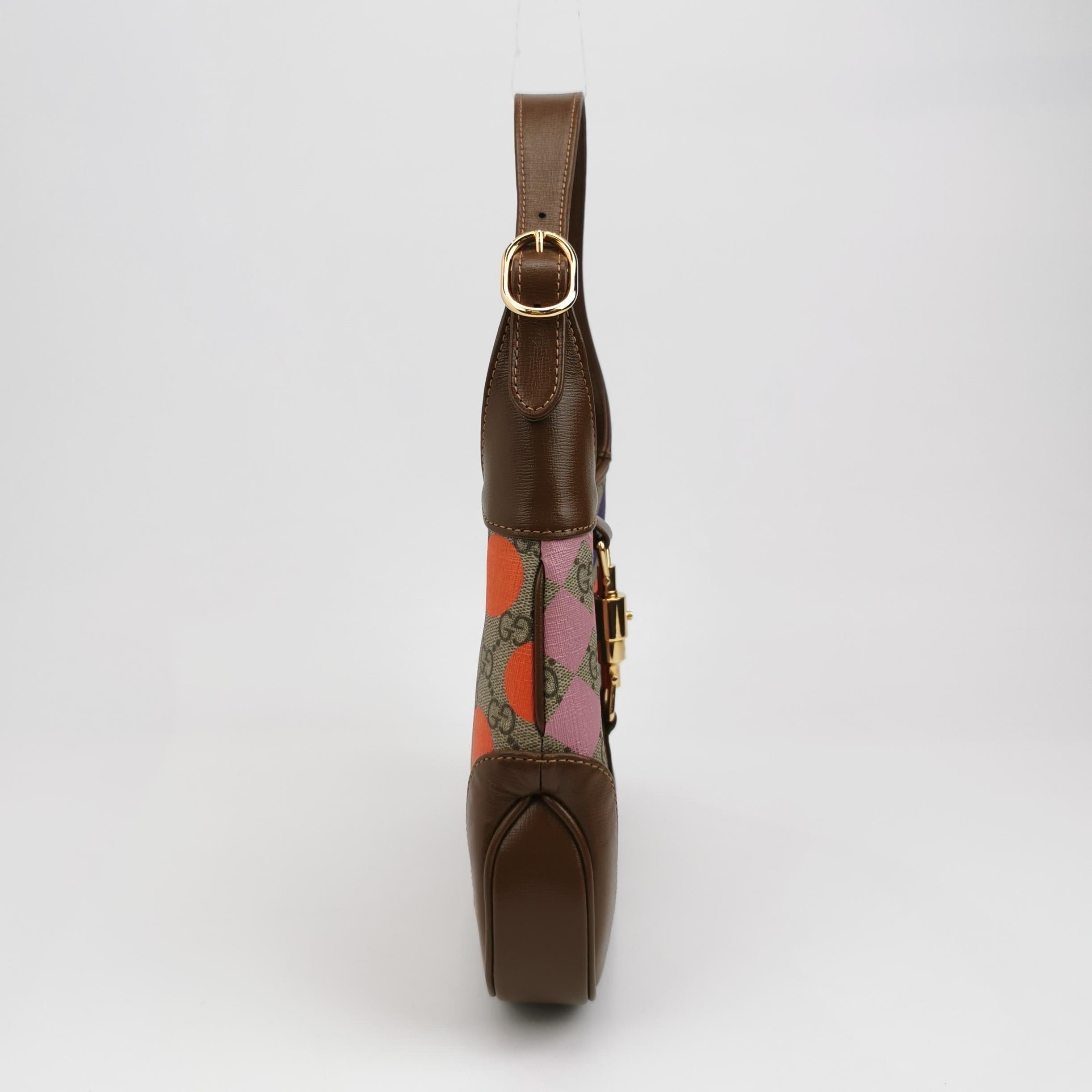 Gucci Jackie 1961 Small Brown Leather Multicolor Monogram Canvas Excellent état - En vente à AUBERVILLIERS, FR