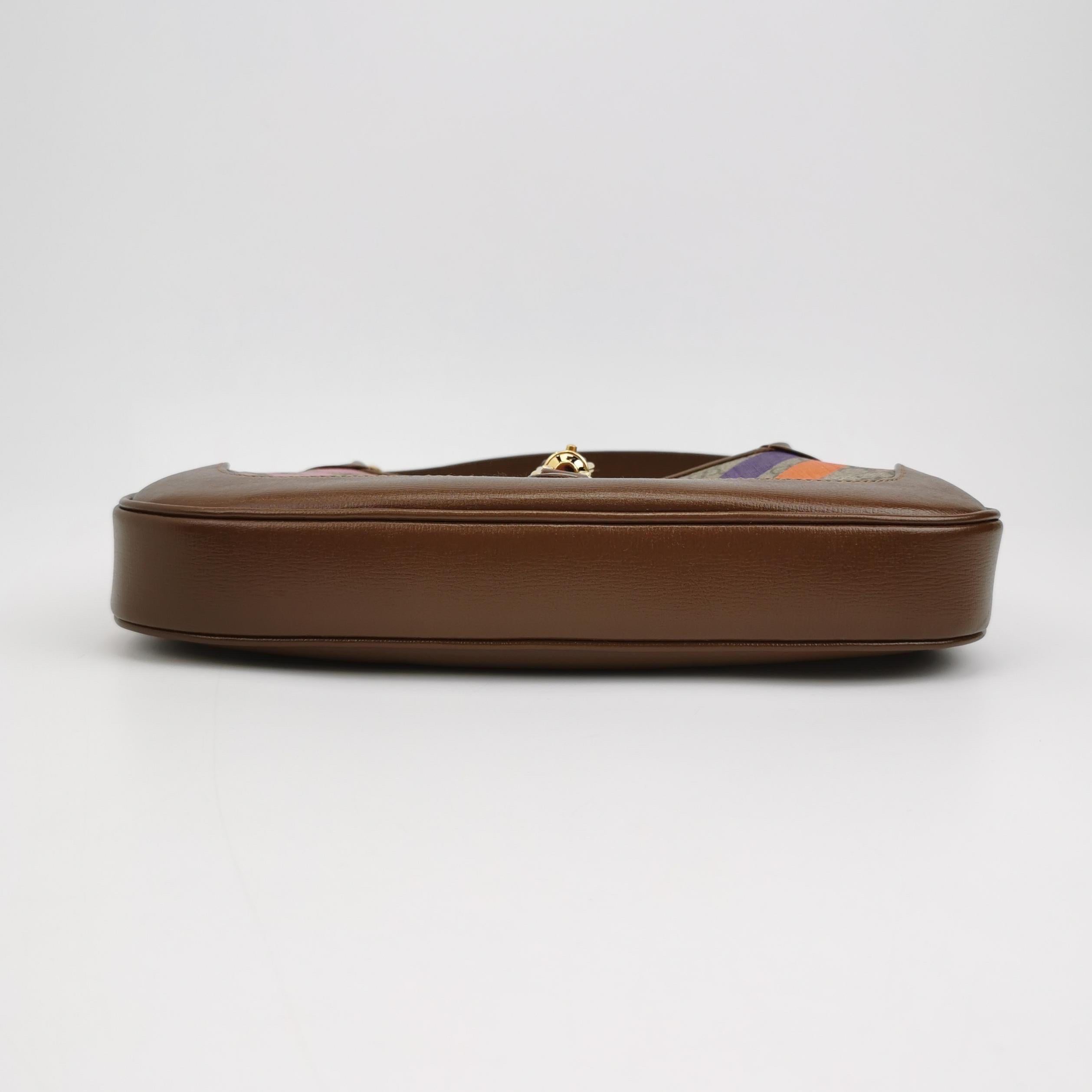 Gucci Jackie 1961 Small Brown Leather Multicolor Monogram Canvas en vente 3