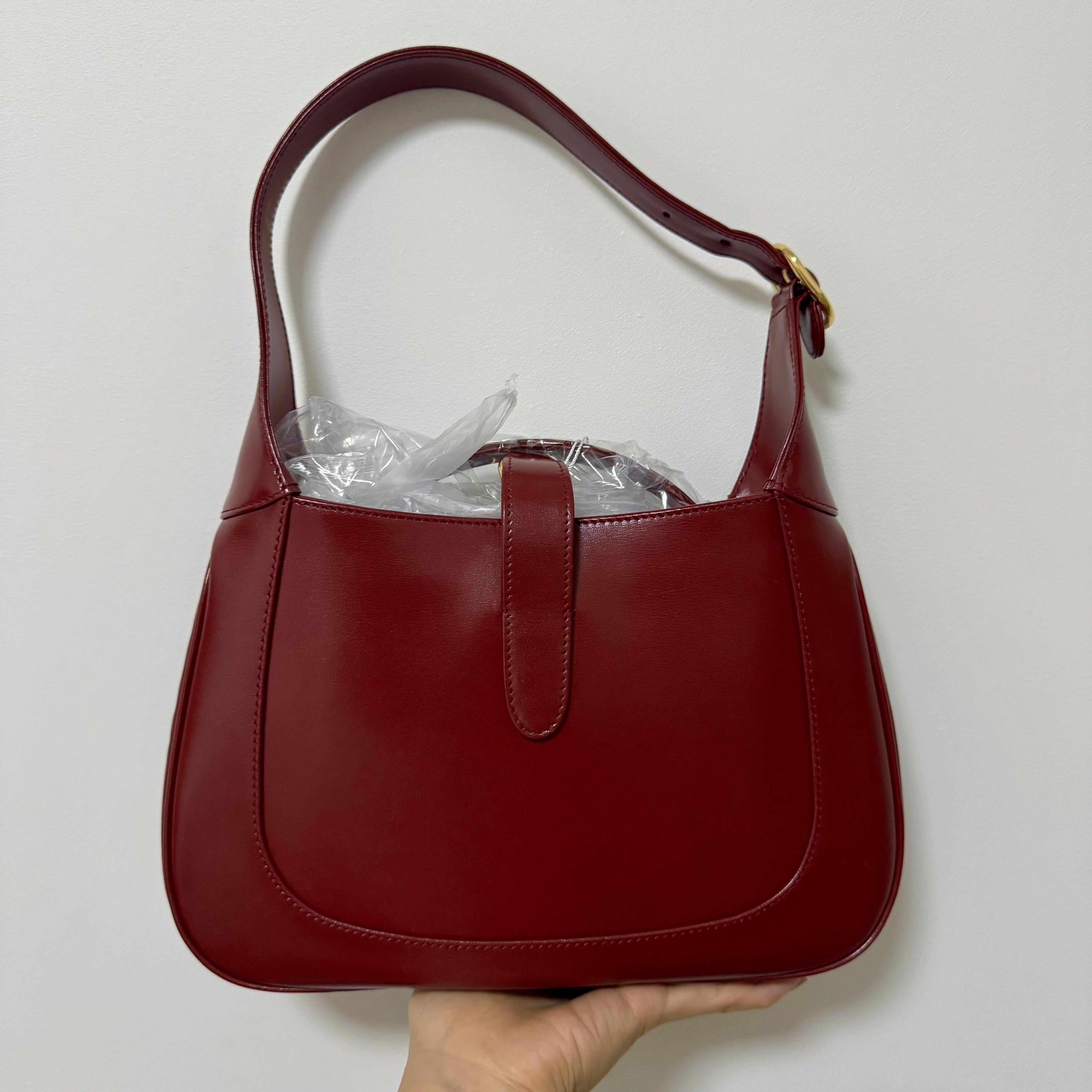 Women's Gucci Jackie 1961 Small Burgundy Red Leather Bag with Adjustable Strap