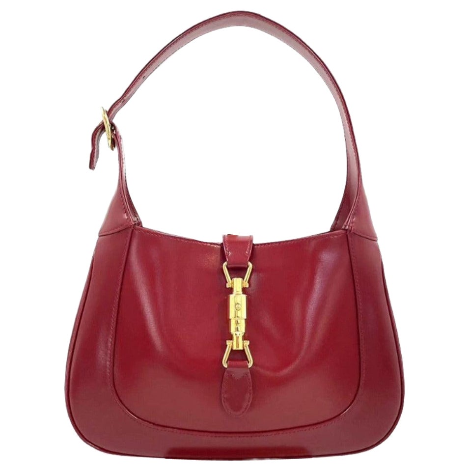 Gucci Jackie 1961 Small Burgundy Red Leather Bag with Adjustable Strap
