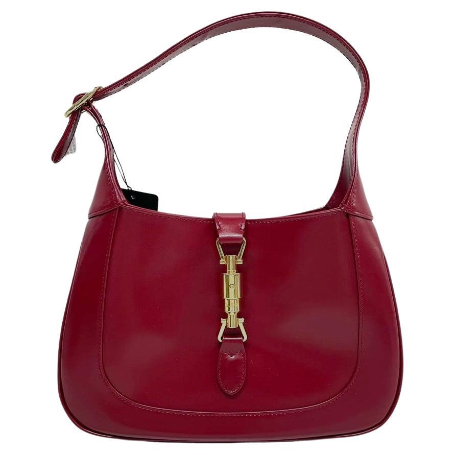 Gucci Jackie 1961 Small Burgundy Red Leather Bag with Adjustable Strap For Sale