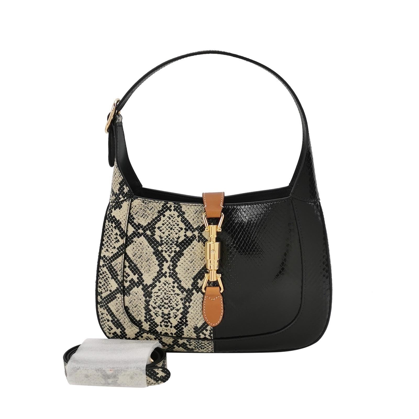 Gucci Jackie 1961 Small Calfskin Snake-skin leather Black With Strap