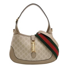Gucci Jackie 1961 Small Cream Beige Monogram Canvas and Leather Bag