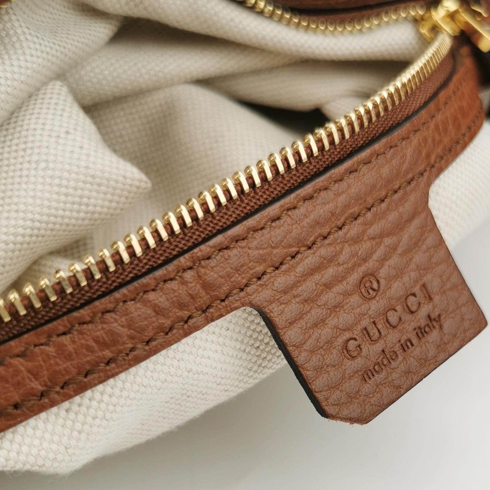 Gucci Jackie 1961 Small Handbag in Blue Monogram Denim and Brown Leather For Sale 8