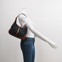 Gucci Jackie 1961 Small Handbag in Blue Monogram Denim and Brown Leather