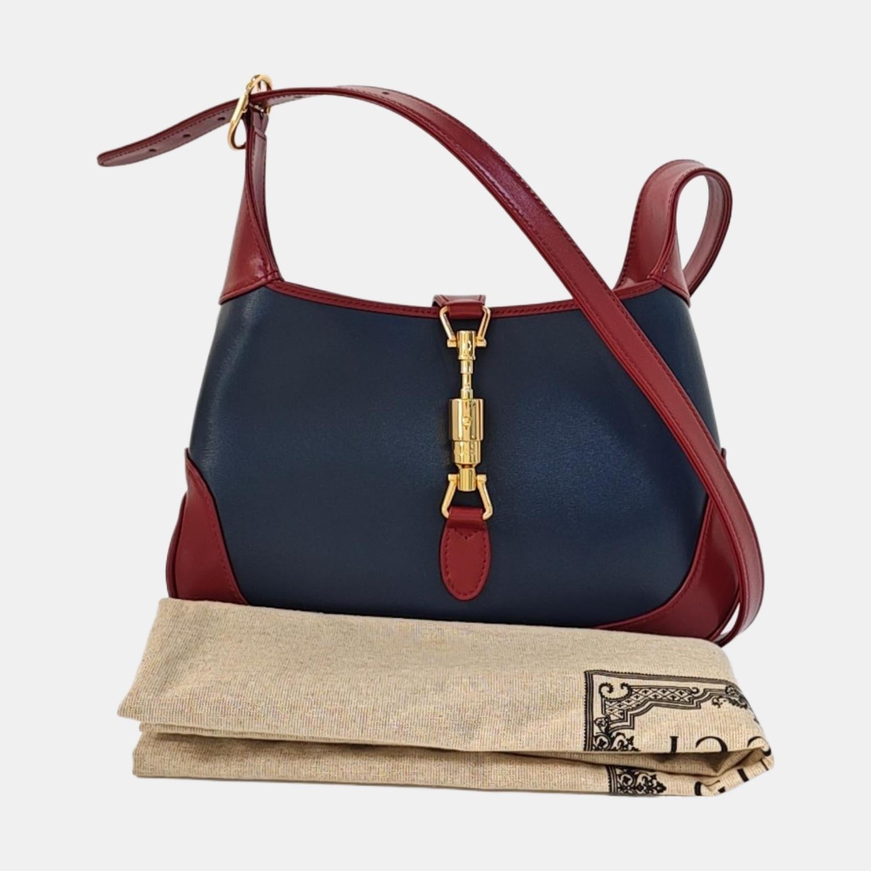 Gucci Jackie 1961 - Petit sac à bandoulière en cuir marine et bourgogne en vente 3