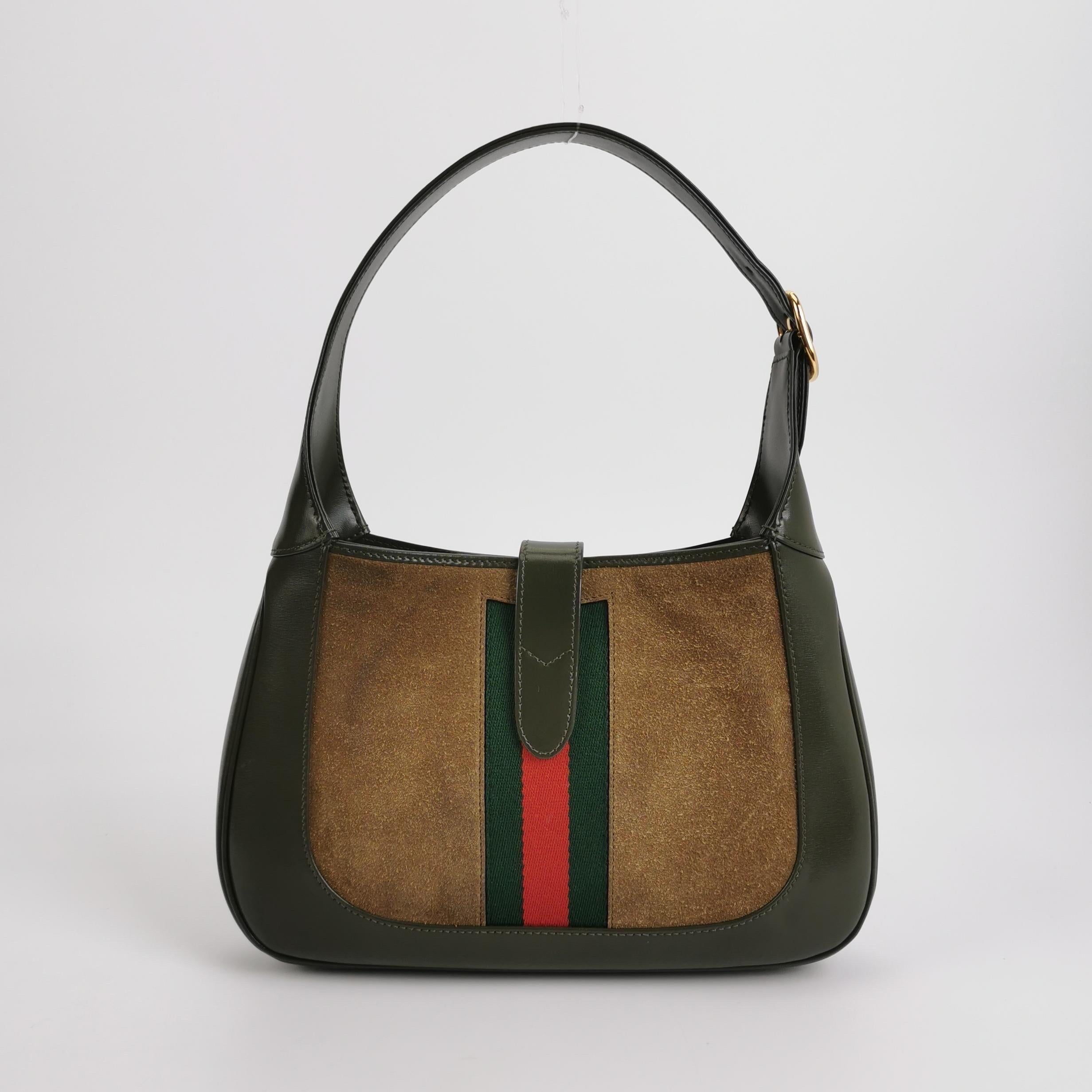 Noir Gucci Jackie 1961 - Petit sac en cuir et daim vert olive en vente