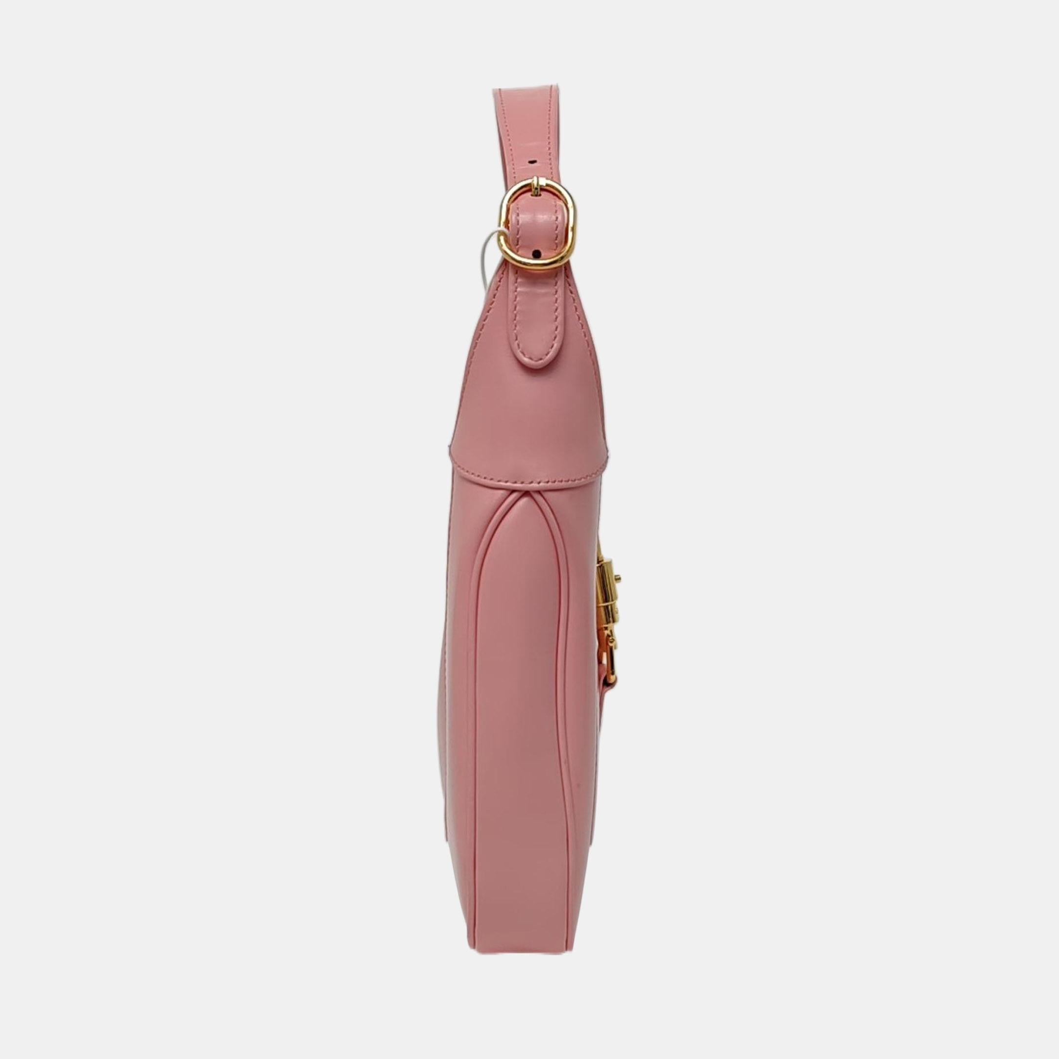 Gucci Jackie 1961 Kleine rosa Ledertasche mit verstellbarem Riemen im Zustand „Gut“ im Angebot in AUBERVILLIERS, FR