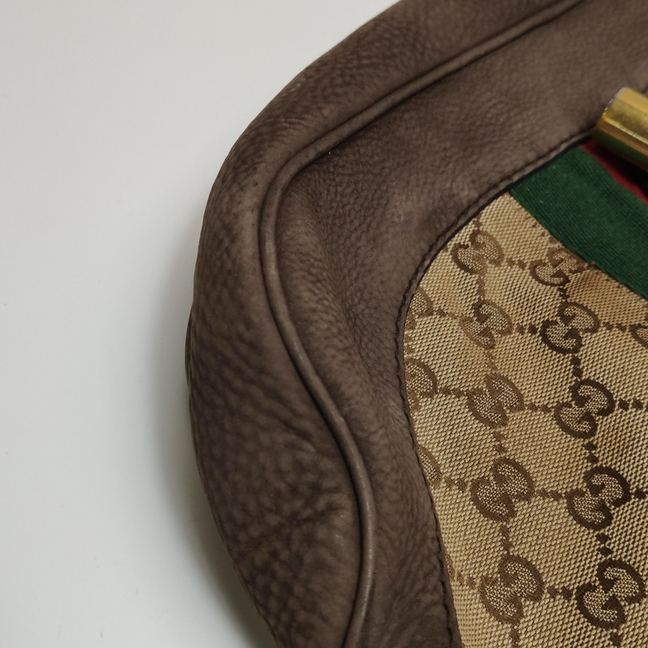 Gucci Jackie 1961 Soft Medium Marron en cuir velours et Monogramme Web en vente 11