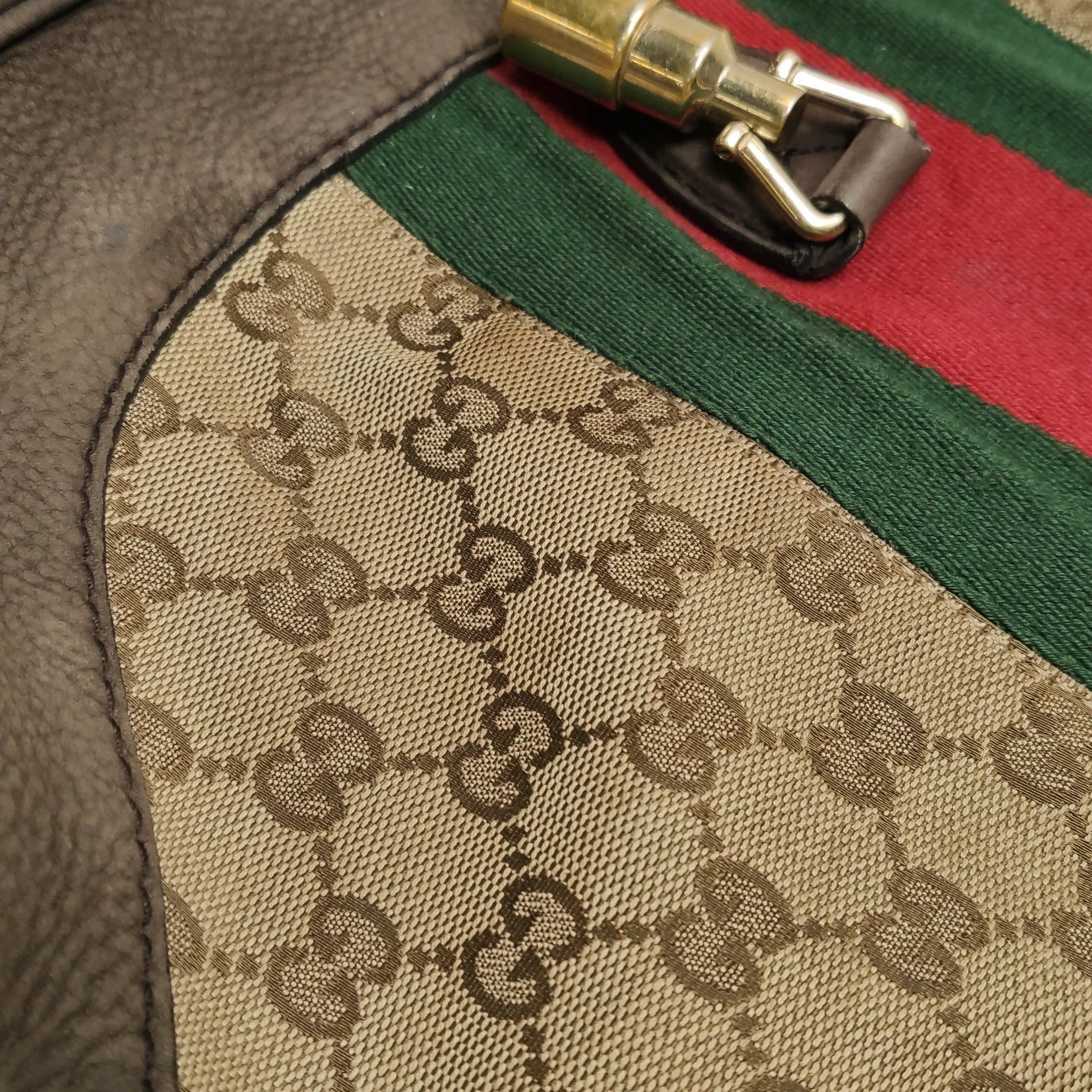 Gucci Jackie 1961 Soft Medium Marron en cuir velours et Monogramme Web en vente 13