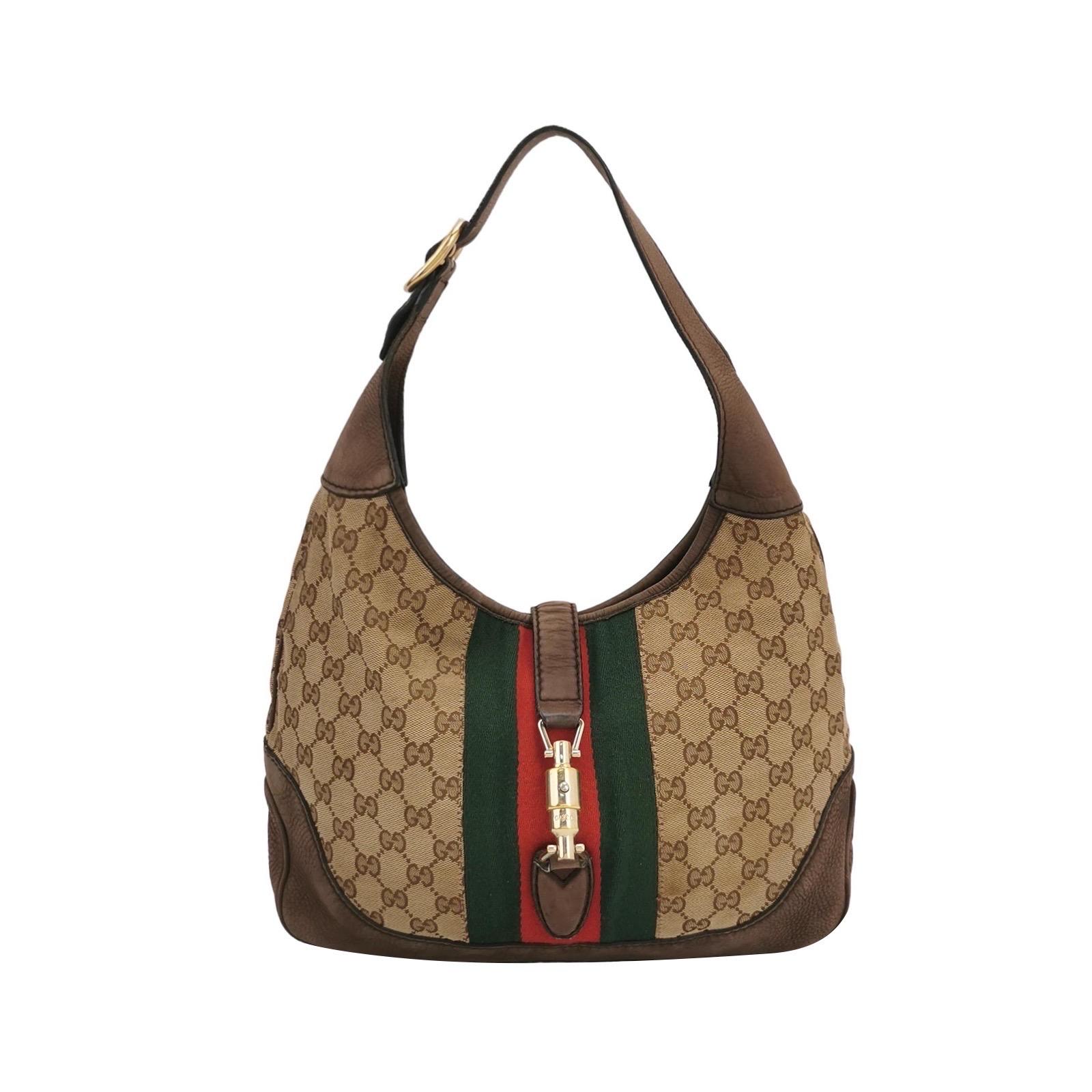 Gucci Jackie 1961 Soft Medium Marron en cuir velours et Monogramme Web