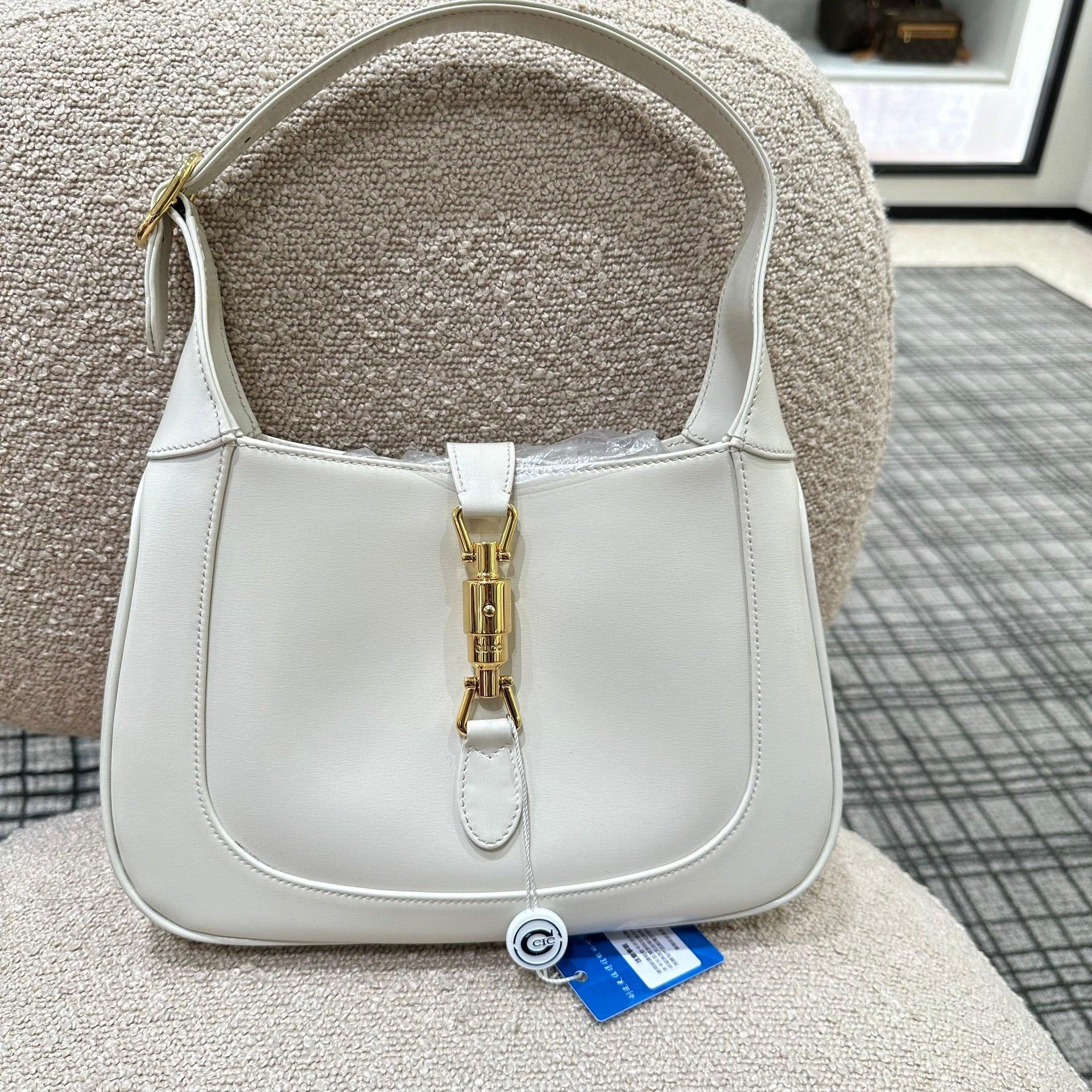 Gray Gucci Jackie 1961 White Leather Bag with Adjustable Strap Size Small