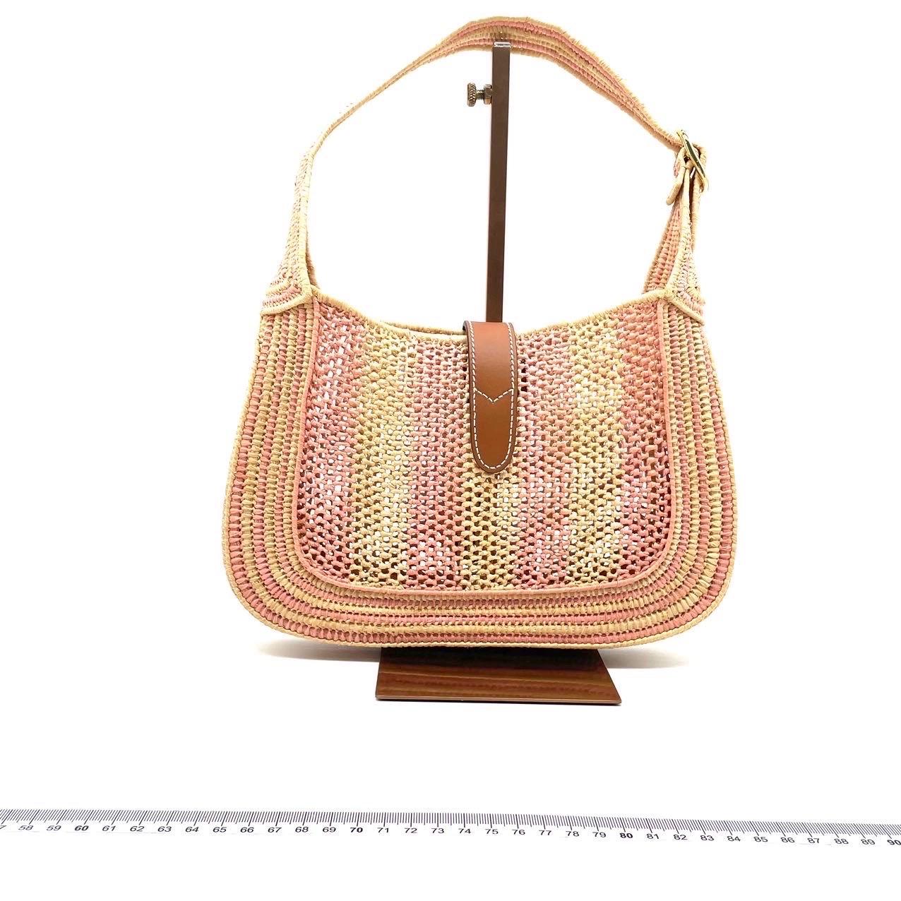Gucci Jackie 1961 - Sac en osier rose avec sangle en cuir dorée en vente 6