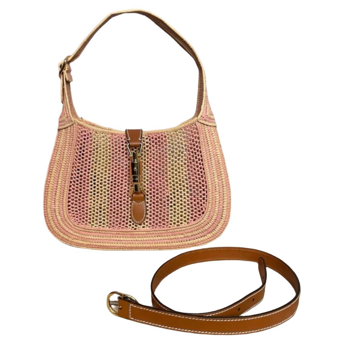 Gucci Jackie 1961 Wicker Bag Pink Gold Hardware Leather Strap