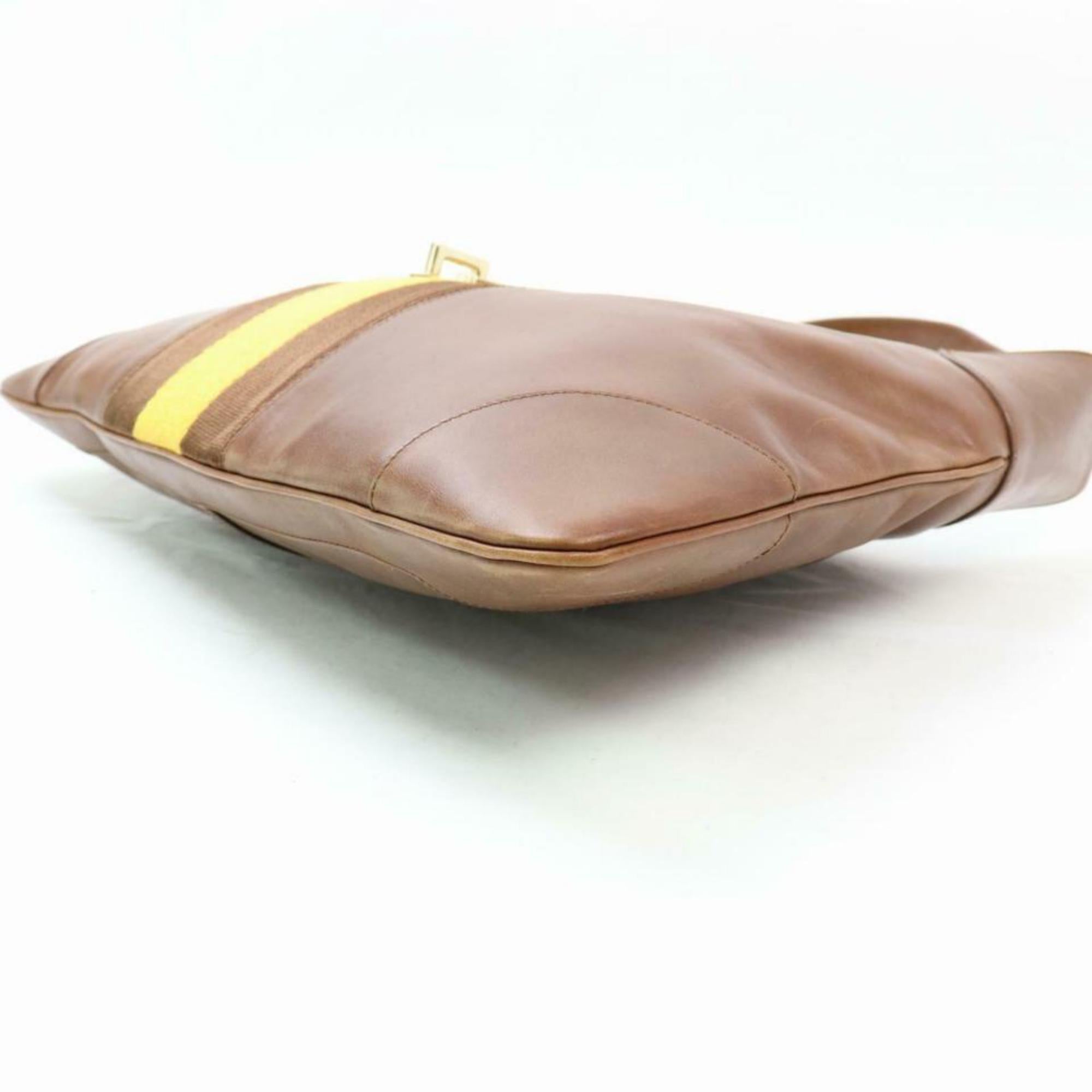 Gucci Jackie Bardot Sherry Web Hobo 870277 Brown Leather Shoulder Bag For Sale 7