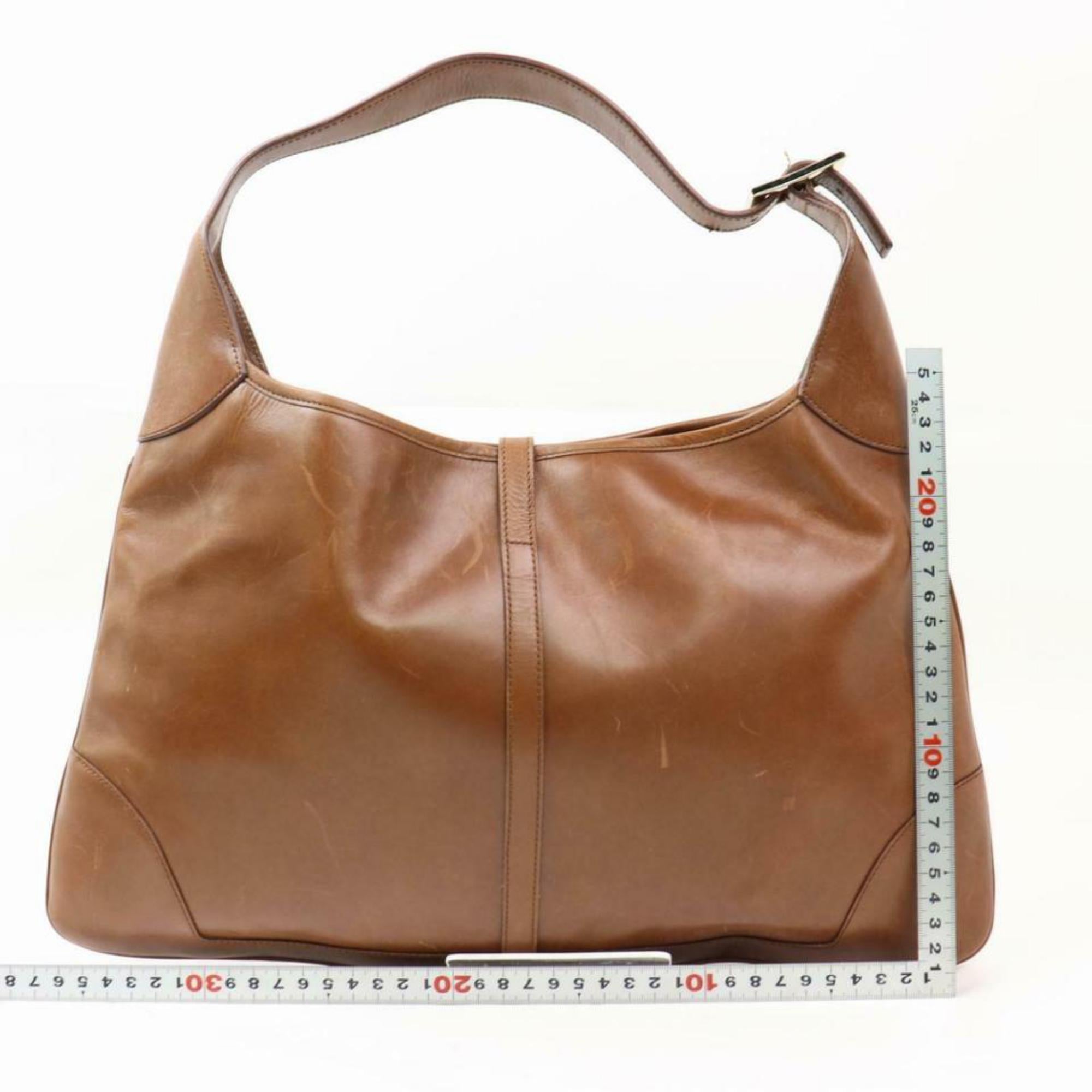Gucci Jackie Bardot Sherry Web Hobo 870277 Brown Leather Shoulder Bag For Sale 4