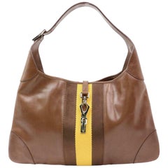 Vintage Gucci Jackie Bardot Sherry Web Hobo 870277 Brown Leather Shoulder Bag