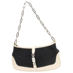 Gucci Jackie Bicolor Kette Hobo 869750 Schwarze Canvas Umhängetasche