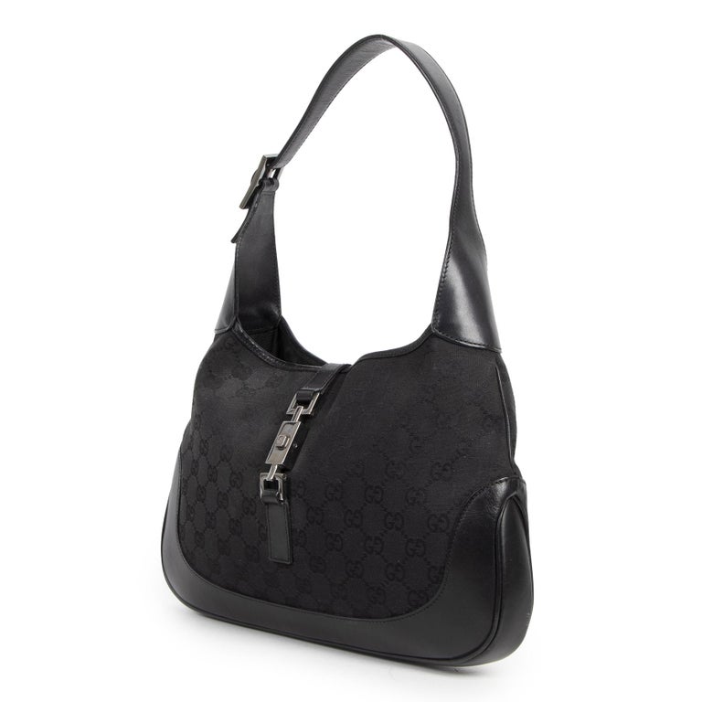 Gucci Jackie Black GG Monogram Canvas Leather Shoulder Bag at 1stDibs ...