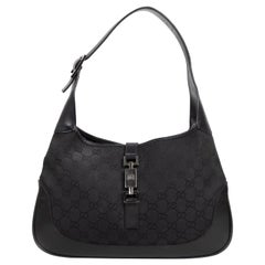 Gucci Jackie Black GG Monogram Canvas Leather Shoulder Bag