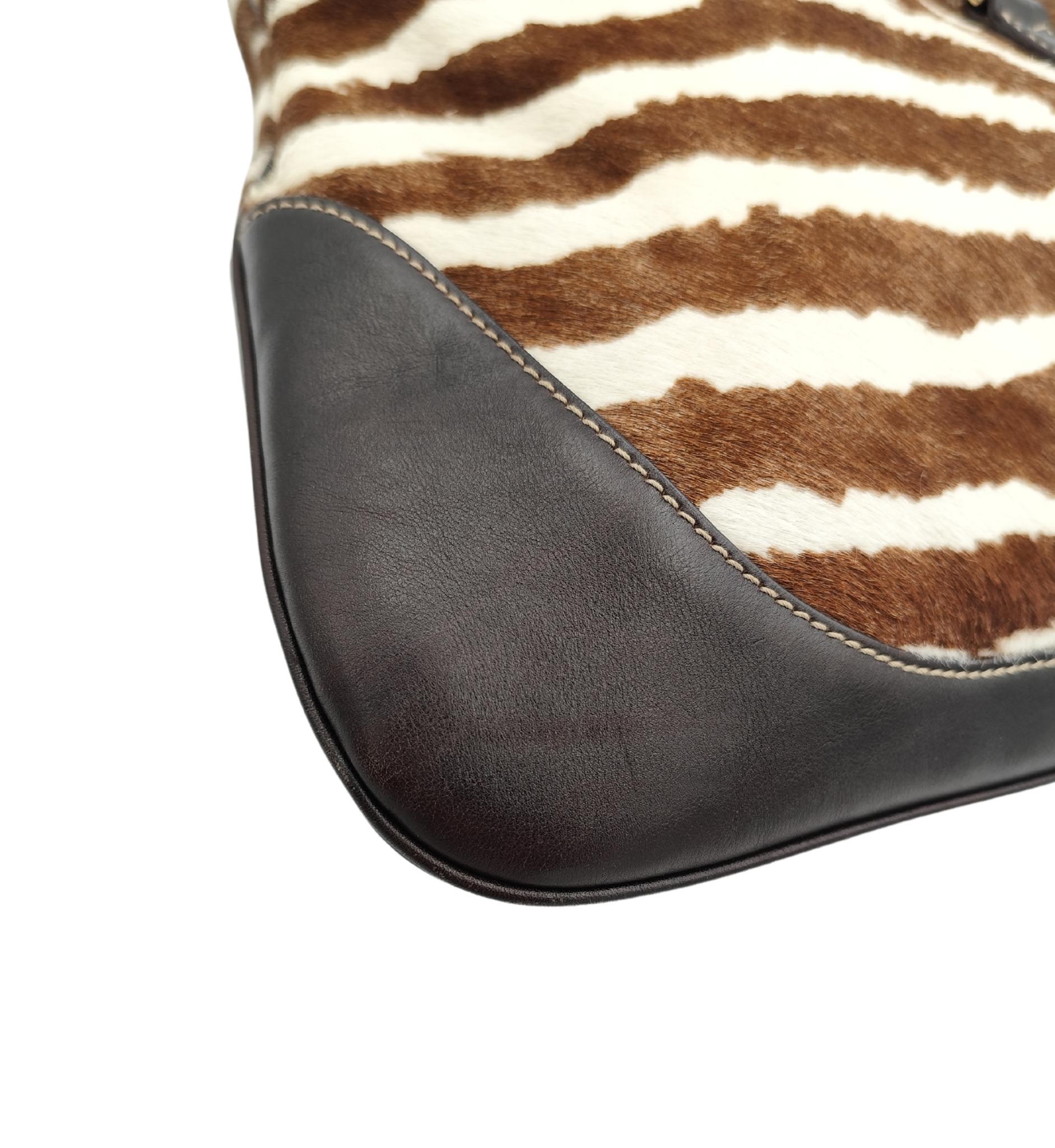Gucci Jackie brown zebra print pony hair shoulder bag 3