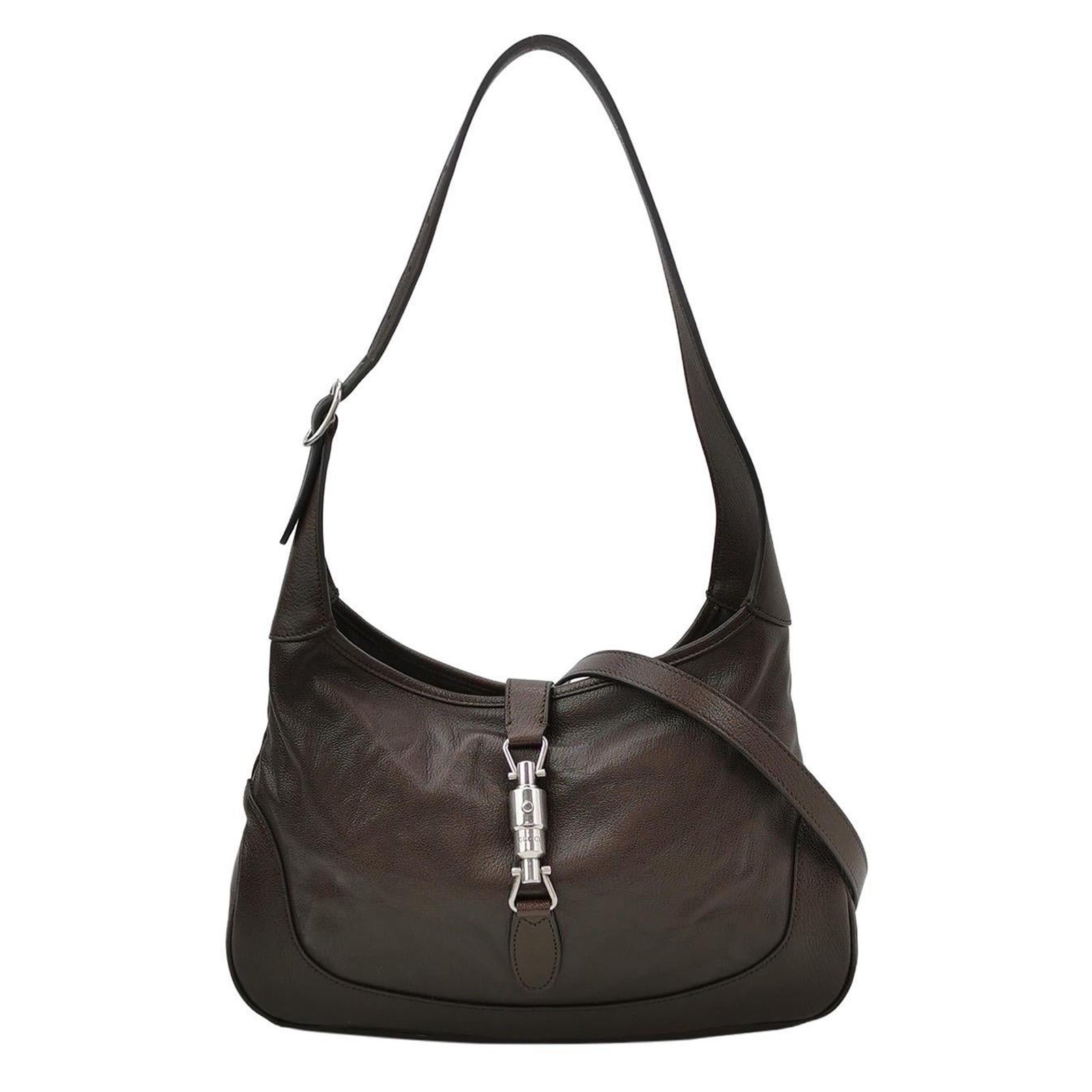 Gucci Jackie by Demna Weiches braunes Lammfell Leder Silberne Hardware