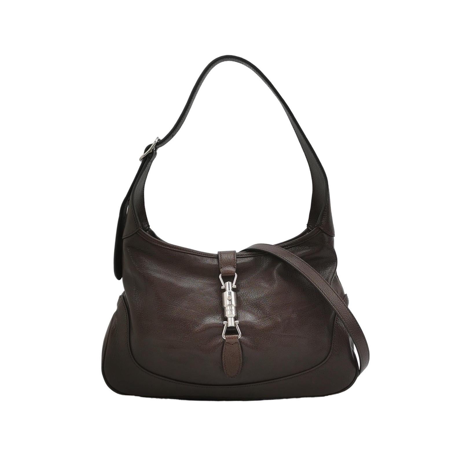 Gucci Jackie by Demna Weiches braunes Lammfell Leder Silberne Hardware