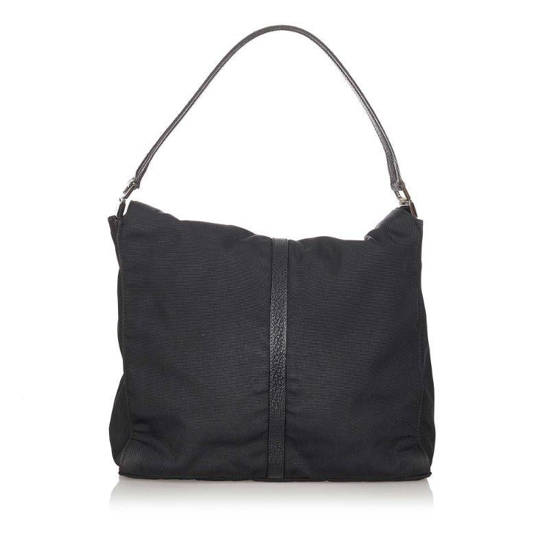Black Gucci Jackie Canvas Shoulder Bag with Leather Strap